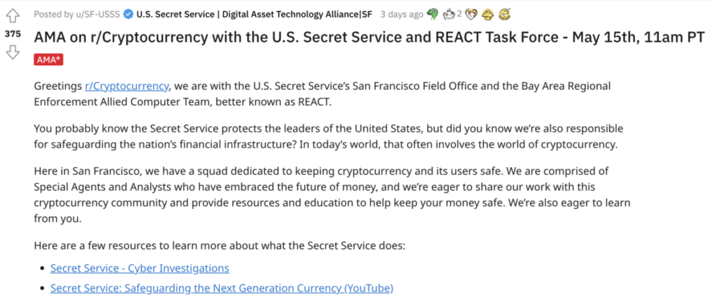 The Secret Service owns Crypto and has its own NFT collection