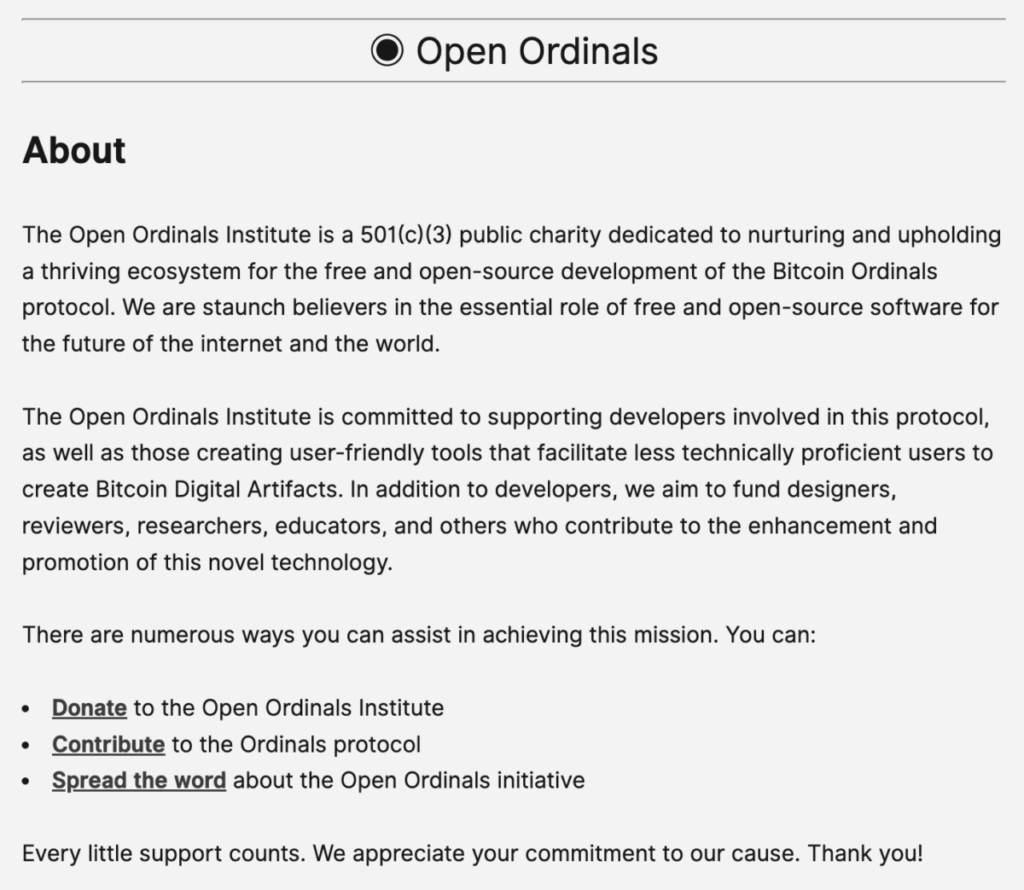 Ordinals Launches Non-Profit to Support Open-Source Developers