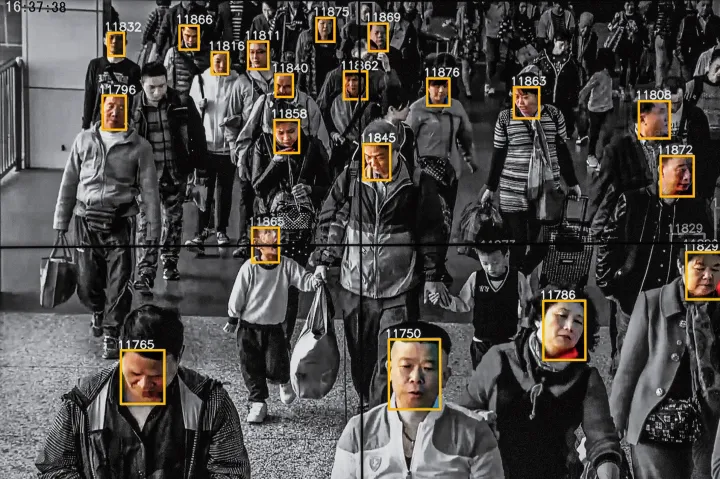 Image of people walking through China with their social credit score displayed, a feature now entering the metaverse.